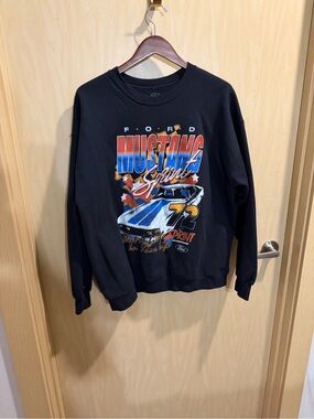Ford Black Crewneck Sweatshirt with Vintage Multicolor Mustang Graphic